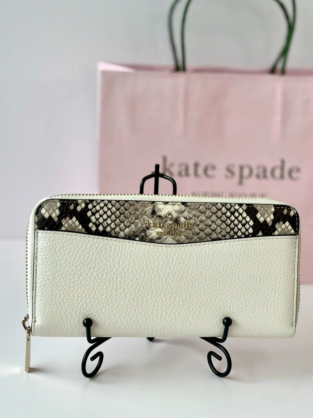 kate spade Leila Leather Continental Wallet with Snake-Print